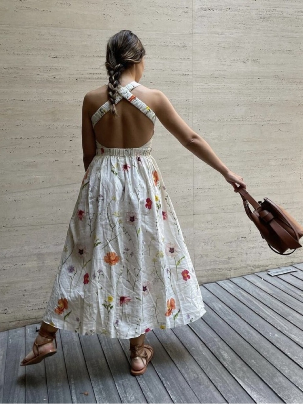 H&M small Floral White Linen-Blend full Dress with pockets